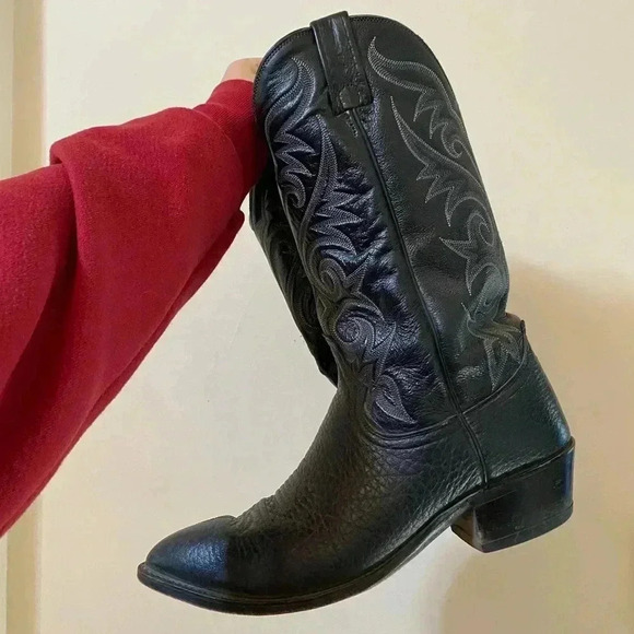 DAN POST BLACK LEATHER COWBOY BOOTS SIZE 10D MENS - Picture 4 of 10